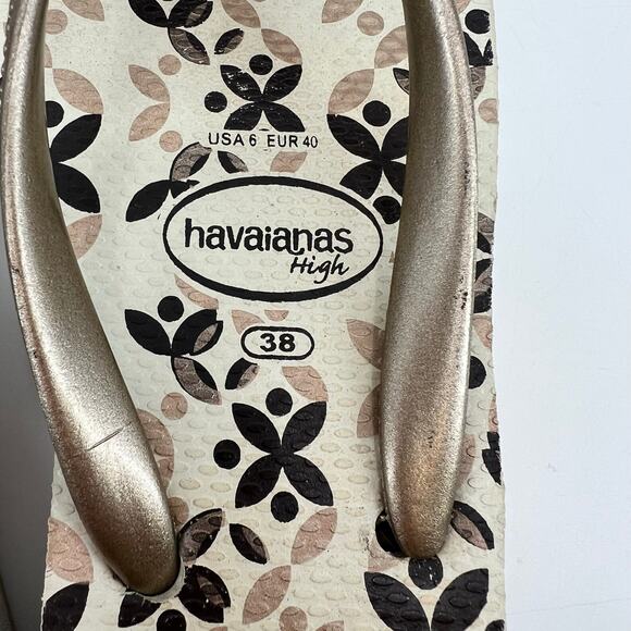 Havaianas copacabana wedge slip on thong flip flop gold print sandals size 6 - Picture 6 of 6